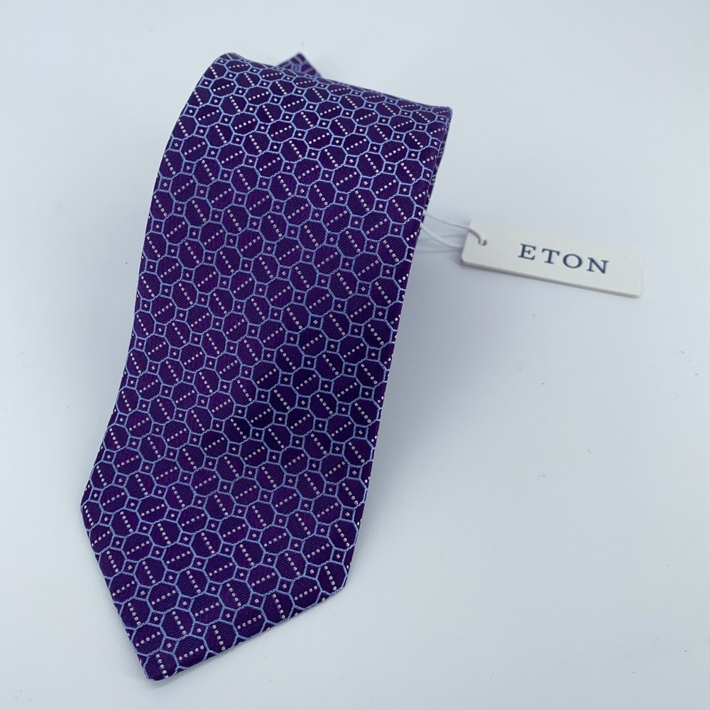 Eton Tie Men One Size Purple Pink Patterned Silk Luxury Necktie England Made NWT